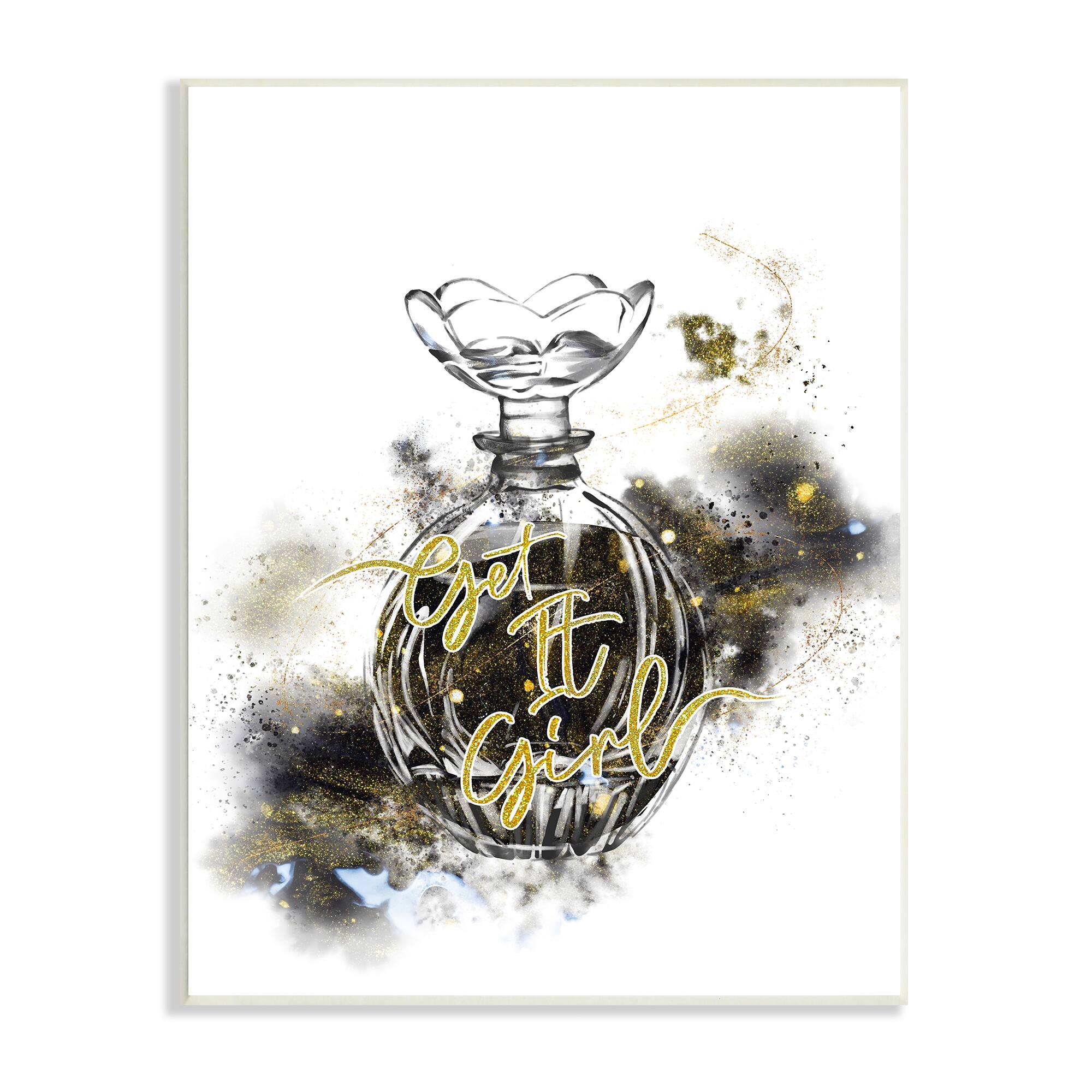 Stupell Industries Get It Girl Phrase Black Gold Sparkle Glam Cosmetic Wall Plaque